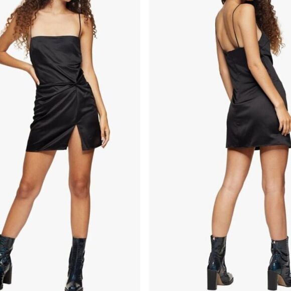 Topshop Twist Front Mini Satin Slip Dress Witchy Dark Feminine Event - Picture 1 of 4